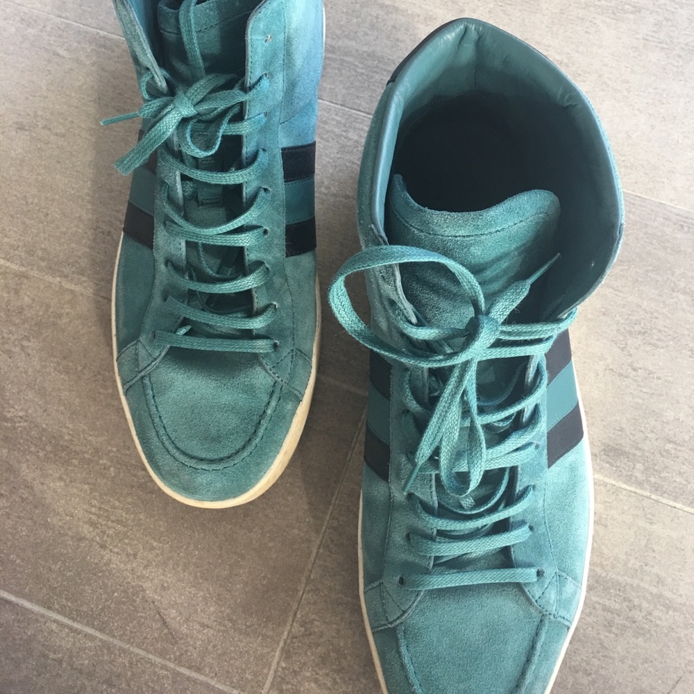 Gucci turquoise suede high top sneakers